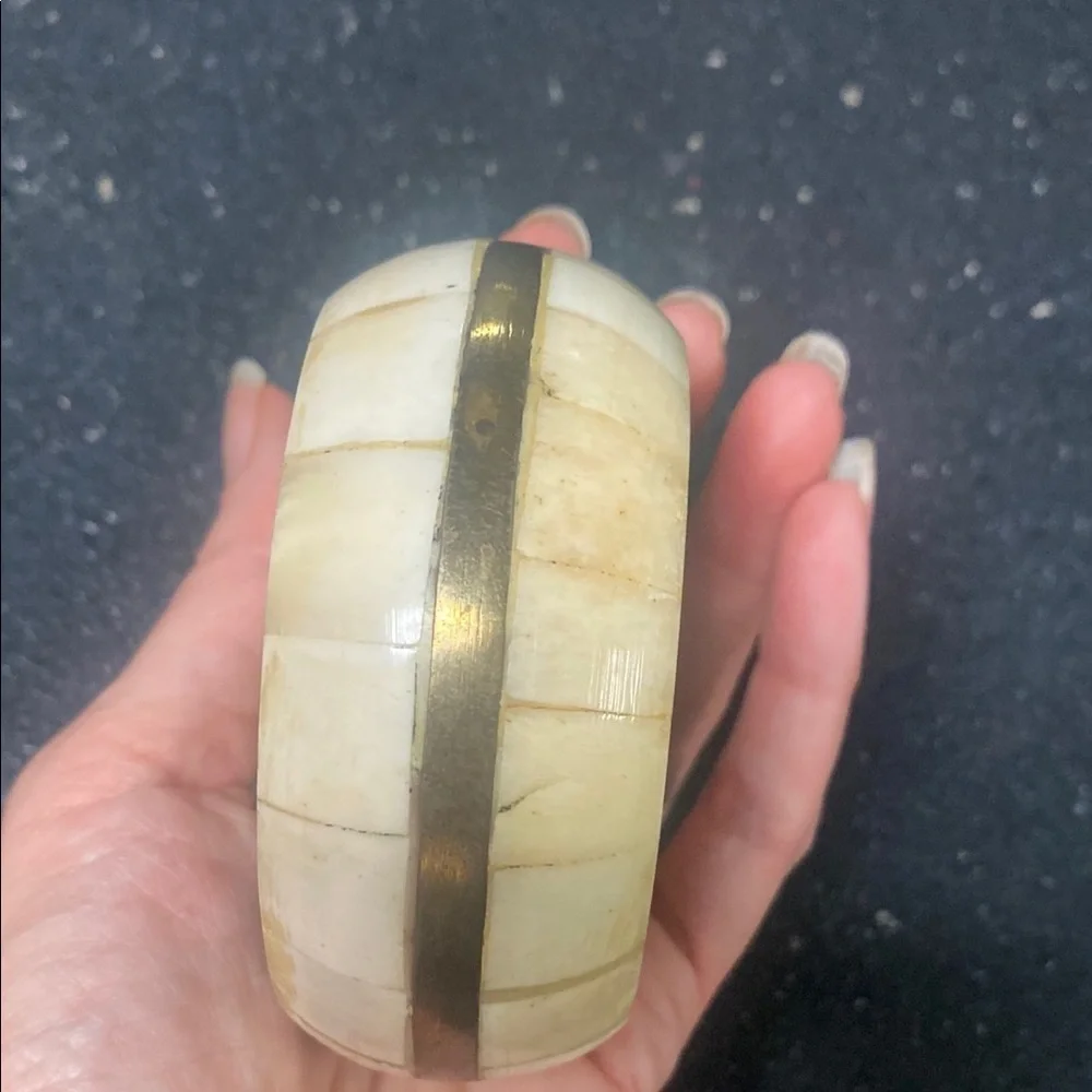 Vintage Brass & Bone Wood Bracelet